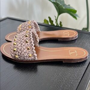 Valentino Beige Woven Slide Sandals